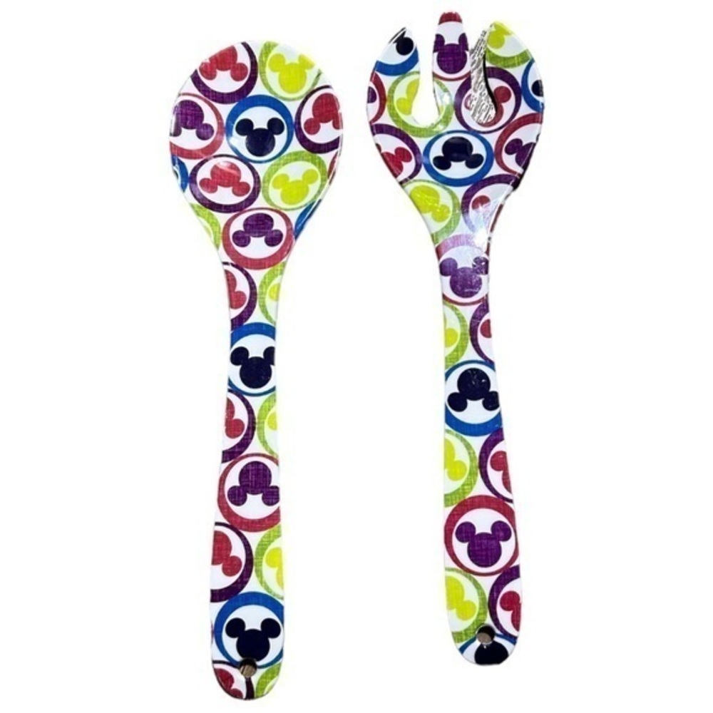Disney Mickey Mouse Melamine Salad Utensil Fork & Spoon Multicolor‎